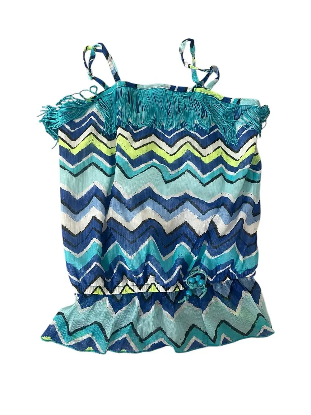 Justice Girls Tank Shirt Chevron Print Elastic Waist Fringe Chest Size 12